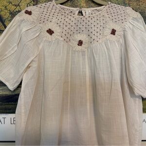 Anthropologie Cream Blouse with Floral Accents